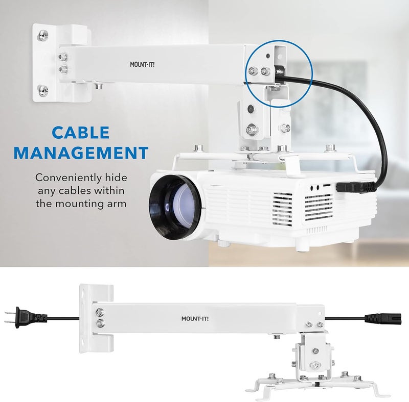 Mount-It! Wall or Ceiling Projector Mount with Universal LCD/DLP Mounting for Epson, Optoma, Benq, ViewSonic Projectors, 44lb Load Capacity, White - Image 4